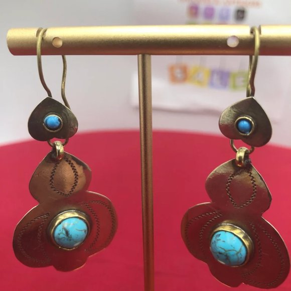 Turkman Style Tribal Dangling Earrings, Stones Antique Earrings, Kuchi Boho - Picture 3 of 6